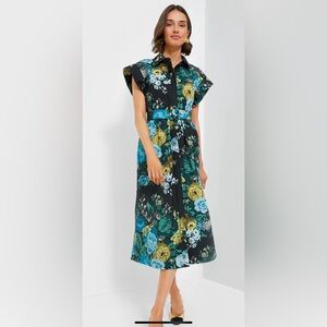Tuckernuck Black Floral Midi Dress with Blue and Yellow Blooms